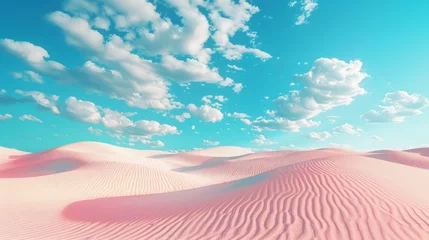 Kissenbezug Vast pink sand dunes under a bright blue sky with dynamic clouds. Natural desert environment. Suitable for landscape wallpaper, travel promotion, and artistic design © Tatyana