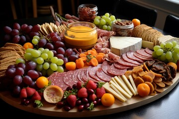 Sumptuous Meat cheese tray. Snack olive cheddar. Generate Ai