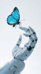 Robot holding a Butterfly, Contemplating Organic Life