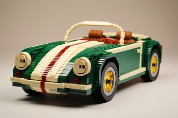 a toy car made of legos - obrazy, fototapety, plakaty
