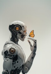 Robot Holding a Butterfly, Contemplating Organic Life