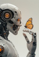 Robot Holding a Butterfly, Contemplating Organic Life