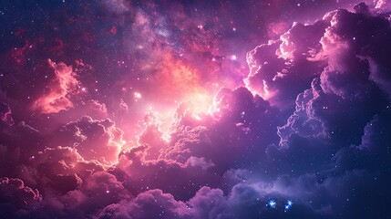 Starry Night Dreamscape: A Captivating Abstract Background with Pink and Purple Clouds, Stardust,...