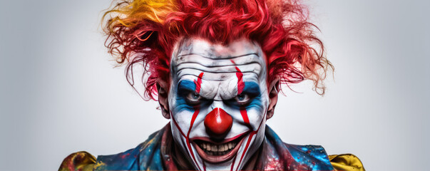 Clown with a vivid, haunting expression - obrazy, fototapety, plakaty
