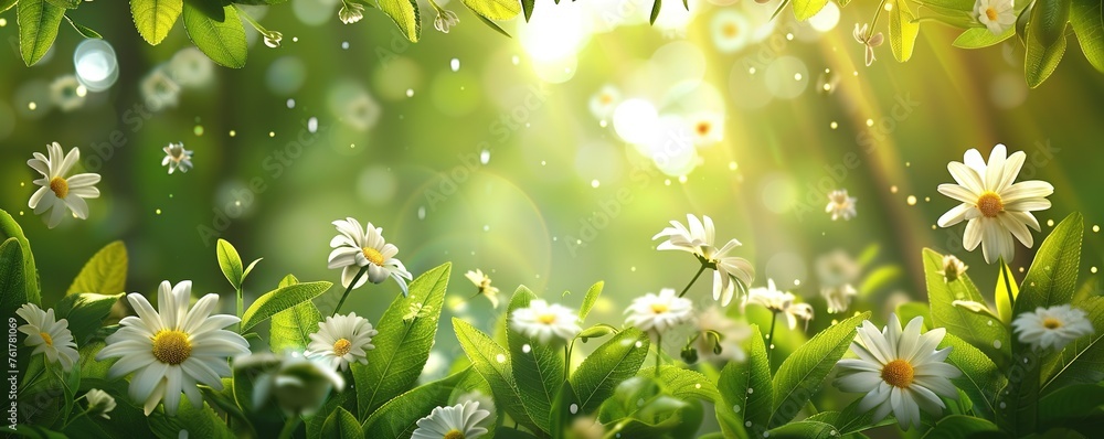 Poster Spring Background with Natural Plant Elements and Copy-space.