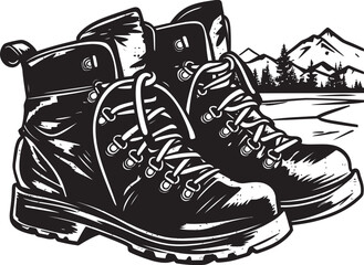 WanderWild Hiking Boots Vector Logo TrekTech Black Logo Design Icon