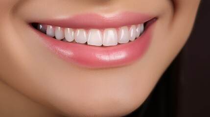 A close-up of a girl's mouth with a dazzling smile, revealing her snow-white teeth, Concept healthy teeth.
