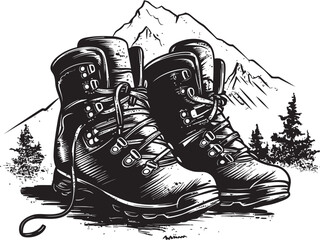 NatureWanderer Hand Drawn Logo for Hiking Boots TrailNomad Black Logo Design for Hiking Boots Icon