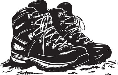 TrailExplorer Black Logo Design for Hiking Boots Icon ExpeditionWanderer Vector Emblem for Hiking Boots