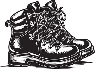 NatureEcho Hand Drawn Logo Design for Hiking Boots TrekPulse Black Logo for Hiking Boots Vector