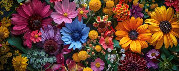 still life of vibrant wildflowers - obrazy, fototapety, plakaty