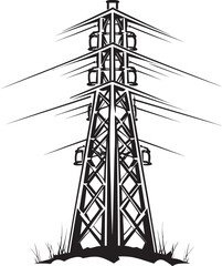 MegaVoltTower Iconic Emblem for High Voltage Electric Pole PowerPillar Hand Drawn Symbol for Electric Infrastructure