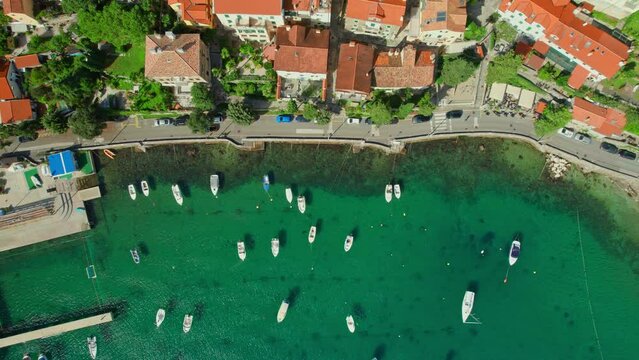 Aerial view of the beautiful seafront in Volosko district of Opatija, Croatia