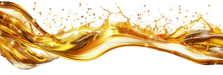 Wavy golden oil isolated background cutout. Oil splashes in liquid wave