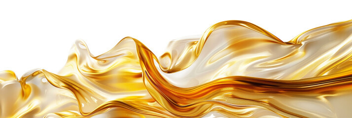 Wavy golden oil isolated background cutout. Oil splashes in liquid wave