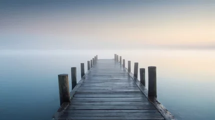 Fotobehang bridge in a lake and fog © Nikolina