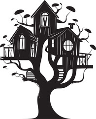 Skyward Shelter Vector Black Logo Design for Treehouse Icon Timber Retreat Iconic Emblem for Elevated Home