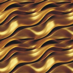 Golden metal waves seamless pattern. Yellow gold surface texture background. Digital artistic...