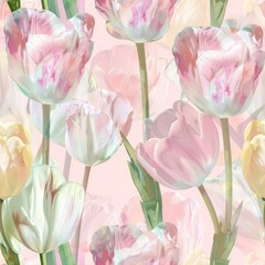 Obraz na płótnie Canvas Soft pastel tulip watercolor flowers seamlessly arranged in a serene pattern