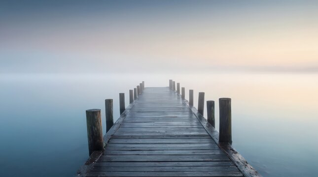 Fototapeta bridge in a lake and fog