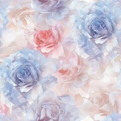 Soft pastel rose watercolor flowers, floral background, seamless pattern