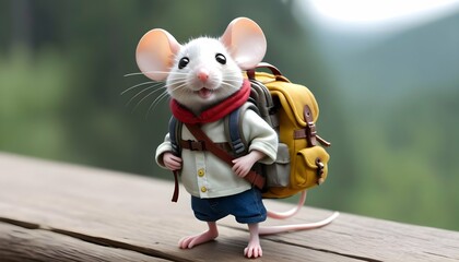 A Mouse With A Backpack Ready For A Tiny Adventur - obrazy, fototapety, plakaty