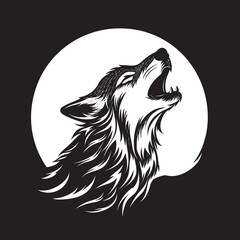 WolfMoon Vector Logo Design for Nighttime Serenade LunarLament Black Emblem of Howling Canine