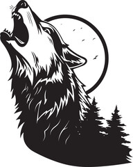 ShadowSerenade Black Emblem of Moonlit Canine LunarLullaby Hand Drawn Symbol for Nocturnal Howl