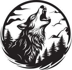 SilverHowl Hand Drawn Symbol for Lunar Wolf Icon NightHowler Vector Logo Design for Moonlit Lupine
