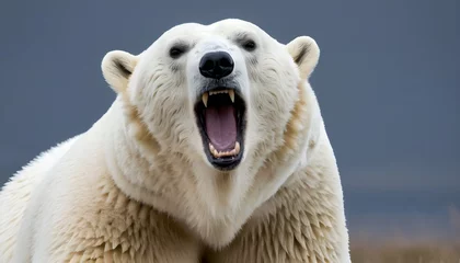 Rolgordijnen A Polar Bear With Its Mouth Open Roaring A Warnin © Reena