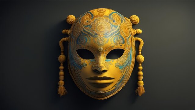 A beautiful traditional mask in the middle of a dark background.