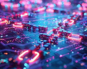 Fototapeta na wymiar High-Tech Circuit Board with Luminous Connections
