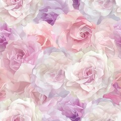 Soft pastel rose watercolor flowers, floral background, seamless pattern
