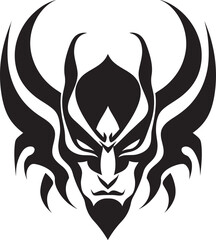 Samurai Specter Black Emblem of Ancient Masked Demon Demons Grin Hand Drawn Symbol for Terrifying Spirit