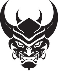 Kabuki Kaijin Hand Drawn Symbol for Sinister Mask Haunting Hanya Vector Logo Design for Terrifying Yokai