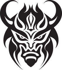 Noh Nightmare Iconic Emblem of Creepy Japanese Demon Kabuki Kaijin Hand Drawn Symbol for Sinister Mask