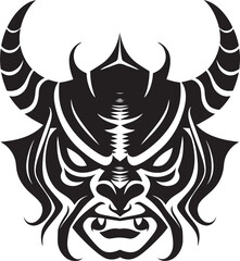 Oni Ominous Vector Logo Design for Vengeful Mask Icon Samurai Specter Black Emblem of Ancient Oni Warrior