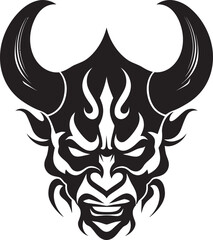 DemonDuality Hand Drawn Symbol for Masked Spirit HauntingOni Vector Black Logo Design for Terrifying Mask