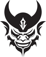 Samurai Specter Black Emblem of Ancient Masked Demon Demons Grin Hand Drawn Symbol for Terrifying Spirit