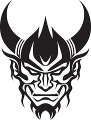 NohNightmare Hand Drawn Symbol for Spooky Oni KabukiKaijin Vector Logo Design for Sinister Mask