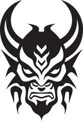 SamuraiSinister Vector Black Logo Design for Japanese Devil Icon OniOmen Iconic Emblem of Sinister Mask