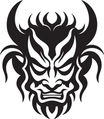 KabukiKaijin Black Emblem of Malevolent Oni HauntingOni Hand Drawn Symbol for Terrifying Spirit
