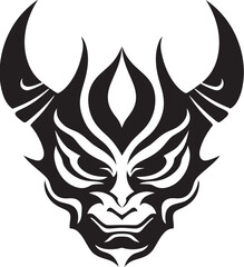 HauntingOni Hand Drawn Symbol for Terrifying Mask NohNightmare Vector Logo Design for Sinister Oni