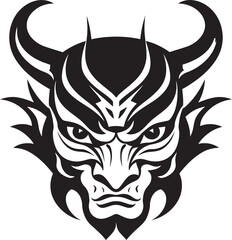KabukiKaijin Vector Logo Design for Sinister Mask DemonDuality Black Emblem of Japanese Devil