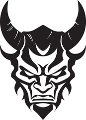 SamuraiSinister Hand Drawn Symbol for Ancient Demon OniOmen Vector Black Logo Design for Malevolent Mask