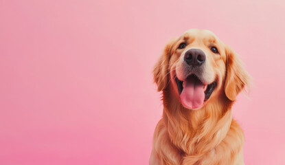 Golden Retriever Dog with Tongue Out, Copy Space, Dogs Care Advertising Concept