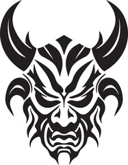 OniObscura Hand Drawn Symbol for Eerie Demon HauntingOni Vector Black Logo Design for Sinister Mask