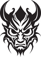 SamuraiSinister Hand Drawn Symbol for Terrifying Spirit OniOmen Vector Black Logo Design for Dark Japanese Mask