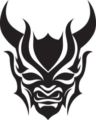 OniObscura Hand Drawn Symbol for Haunting Mask HauntingOni Vector Black Logo Design for Malevolent Oni