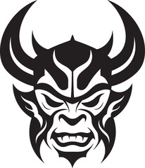 Demons Visage Iconic Emblem of Traditional Japanese Mask Yokai Yurei Hand Drawn Symbol for Supernatural Oni